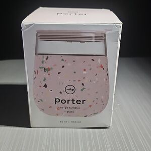 W&P Terrazzo PORTER To-Go Silicone/Glass Travel 15oz Cup Light Pink Confetti NEW